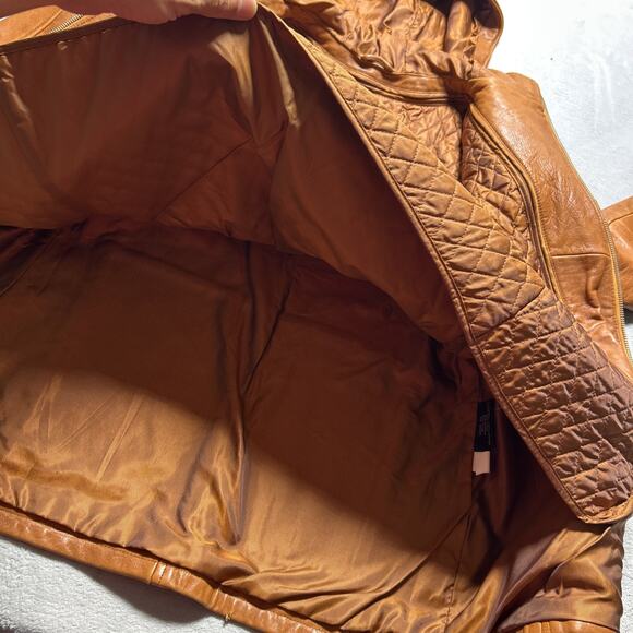 Vtg Heavyweight Leather Hoodie Jacket Men Small Wilsons Hooded Quilt line Brown - Picture 5 of 16